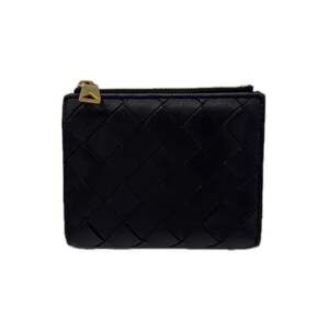 BOTTEGA VENETA Intrecciato Small Bi-fold Wallet 742330, Black Lambskin, Women's